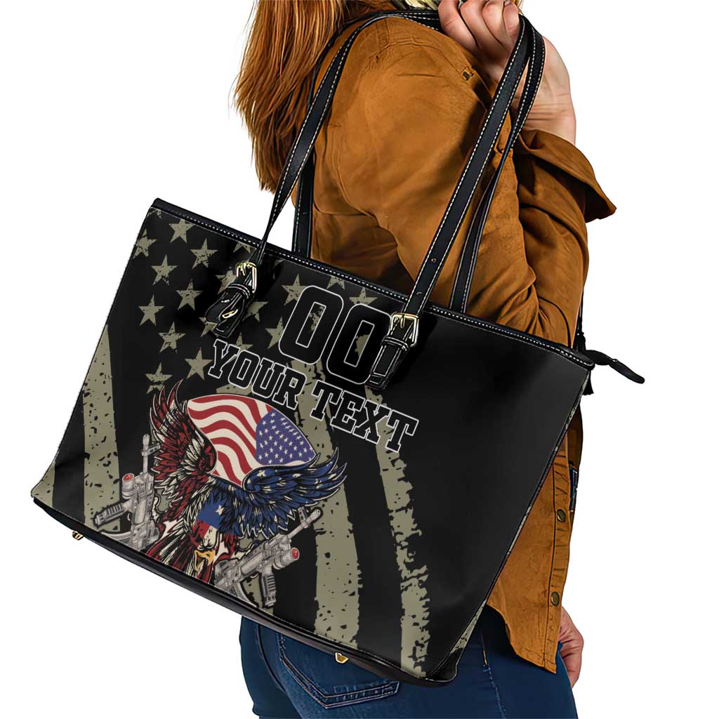 Custom Remembrance Day Leather Tote Bag American Eagle With USA Flags LT18