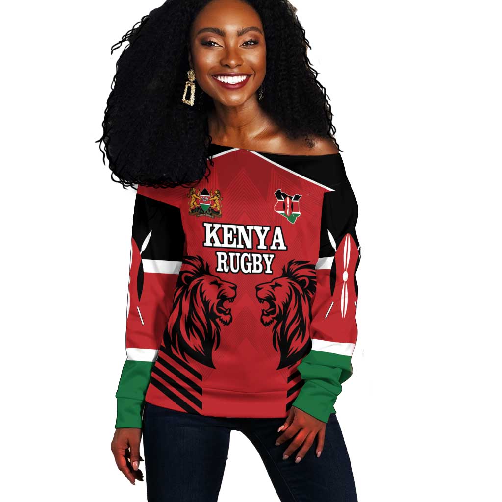 Custom Afro Kenya Rugby Off Shoulder Sweater African Lion Head LT18