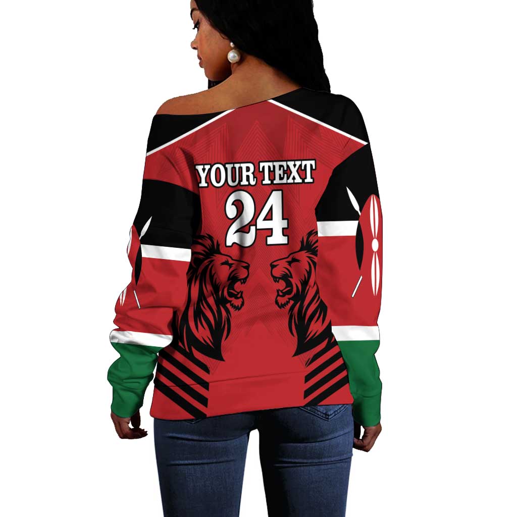 Custom Afro Kenya Rugby Off Shoulder Sweater African Lion Head LT18
