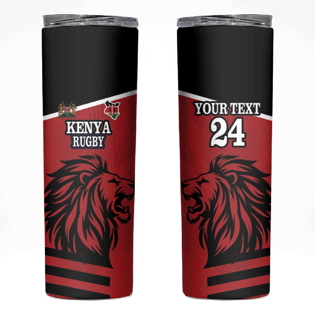 Custom Afro Kenya Rugby Skinny Tumbler African Lion Head LT18