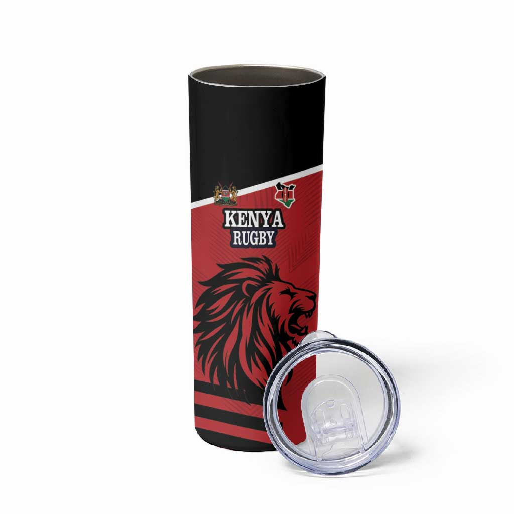 Custom Afro Kenya Rugby Skinny Tumbler African Lion Head LT18