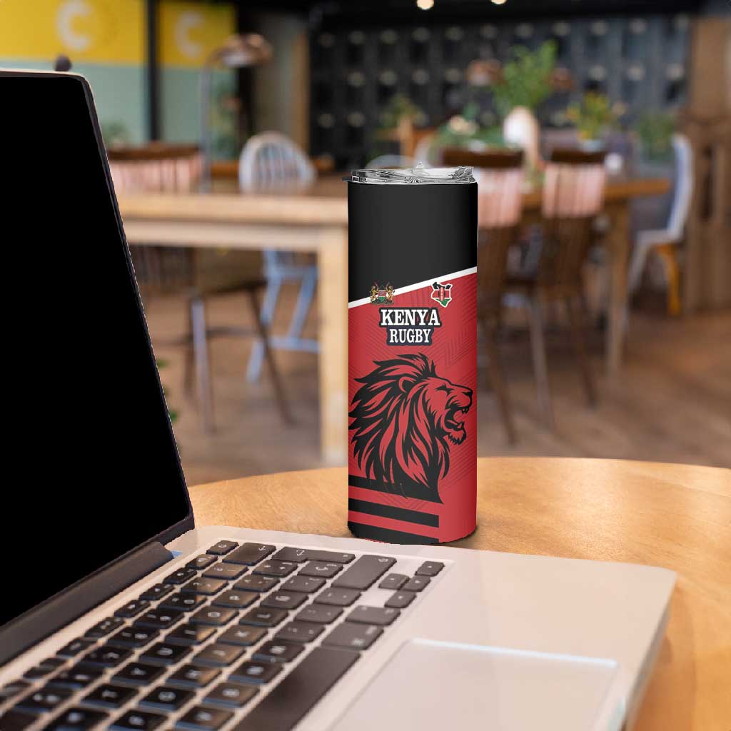 Custom Afro Kenya Rugby Skinny Tumbler African Lion Head LT18