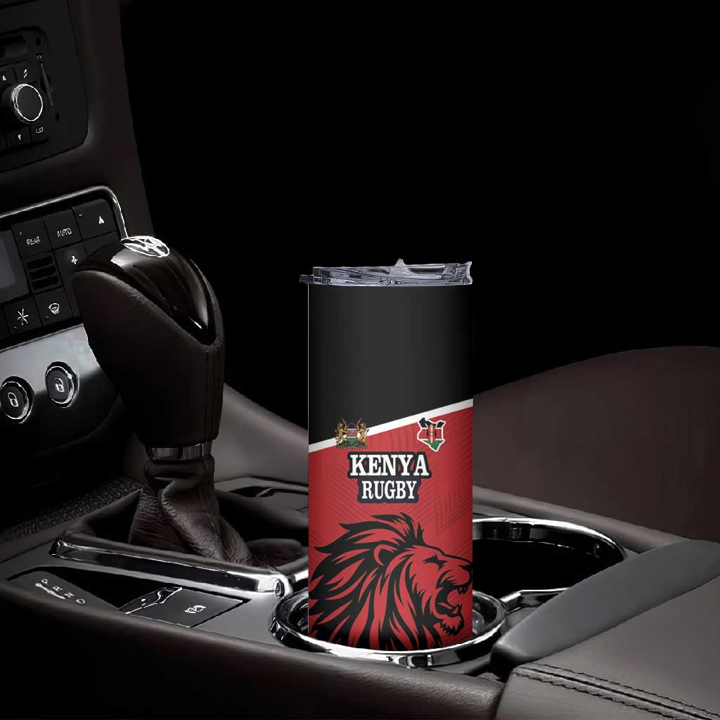 Custom Afro Kenya Rugby Skinny Tumbler African Lion Head LT18