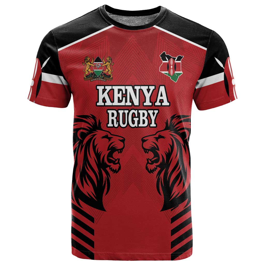 Custom Afro Kenya Rugby T shirt African Lion Head LT18