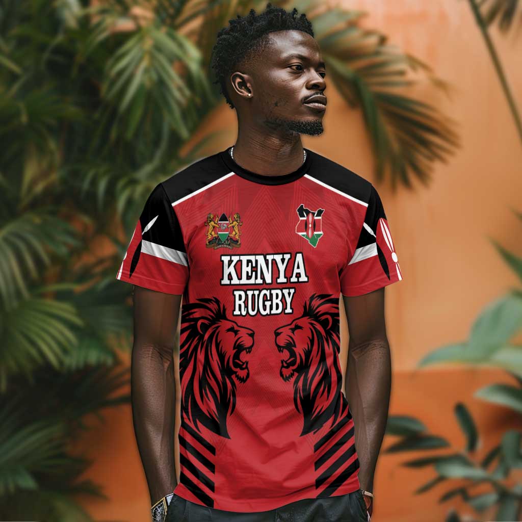 Custom Afro Kenya Rugby T shirt African Lion Head LT18