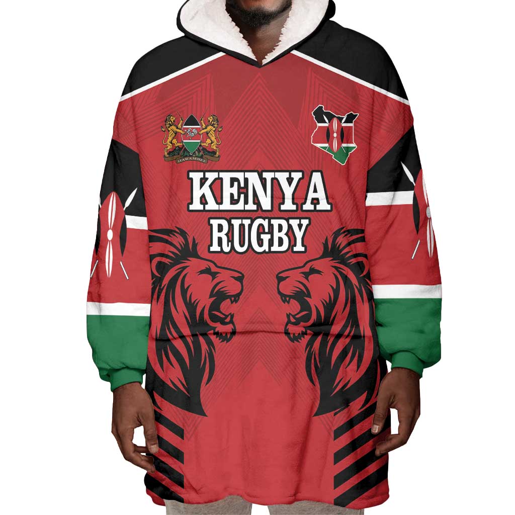 Custom Afro Kenya Rugby Wearable Blanket Hoodie African Lion Head LT18