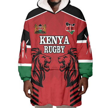 Custom Afro Kenya Rugby Wearable Blanket Hoodie African Lion Head LT18