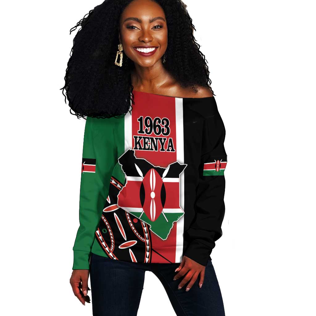 Personalized Jamhuri Day Off Shoulder Sweater Kenya Map With African Shield LT18