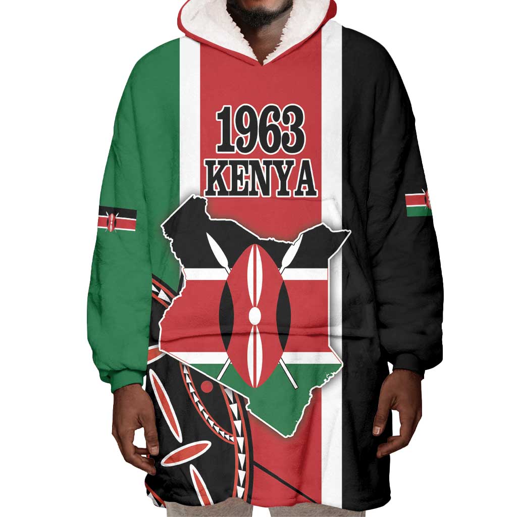Personalized Jamhuri Day Wearable Blanket Hoodie Kenya Map With African Shield LT18