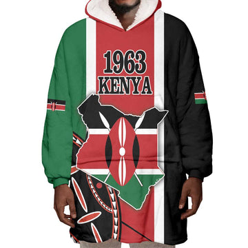 Personalized Jamhuri Day Wearable Blanket Hoodie Kenya Map With African Shield LT18