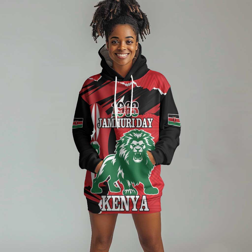 Personalized Jamhuri Day 1963 Hoodie Dress Angry Lion With African Shield LT18