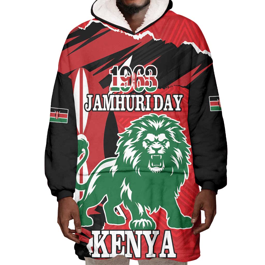 Personalized Jamhuri Day 1963 Wearable Blanket Hoodie Angry Lion With African Shield LT18