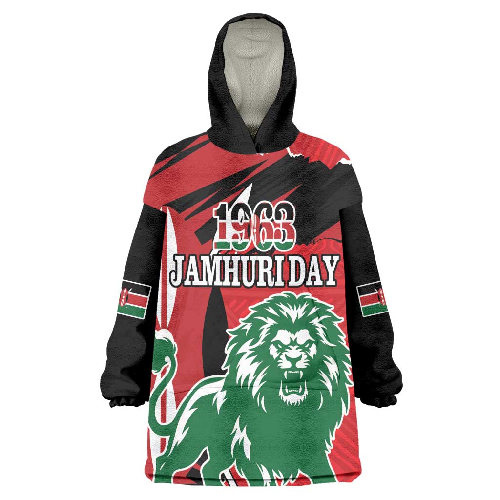 Personalized Jamhuri Day 1963 Wearable Blanket Hoodie Angry Lion With African Shield LT18