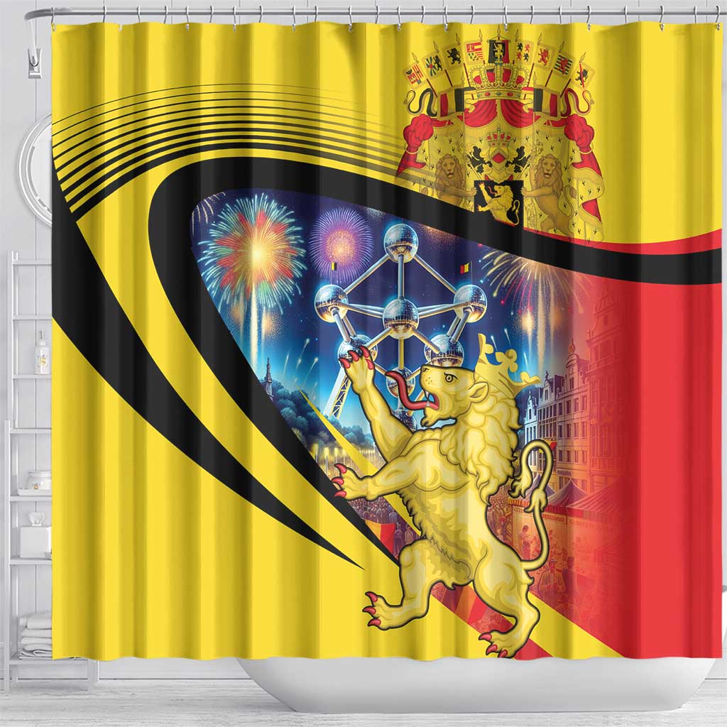 Belgium National Day Shower Curtain Atomium Leo Belgicus LT18