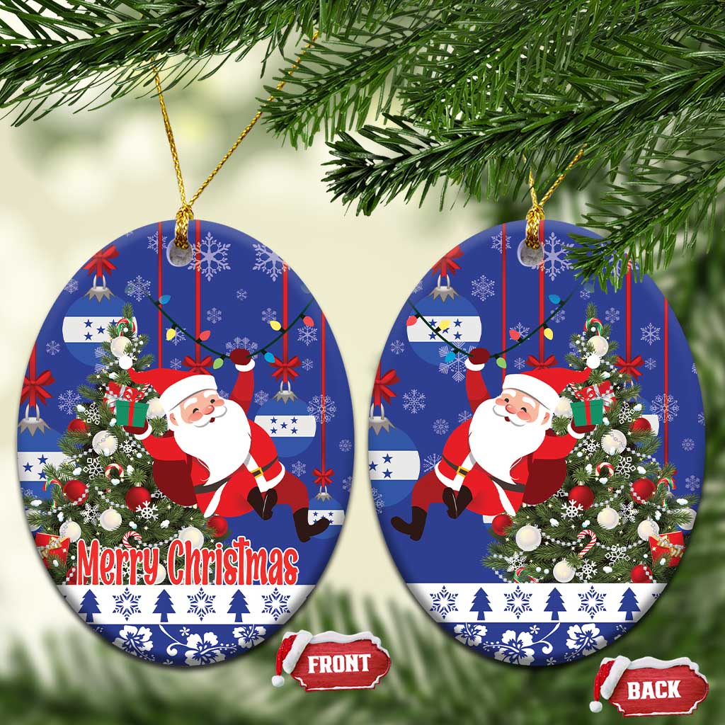 Honduras Santa Claus Christmas Ceramic Ornament Christmas Tree With Flag Background LT18