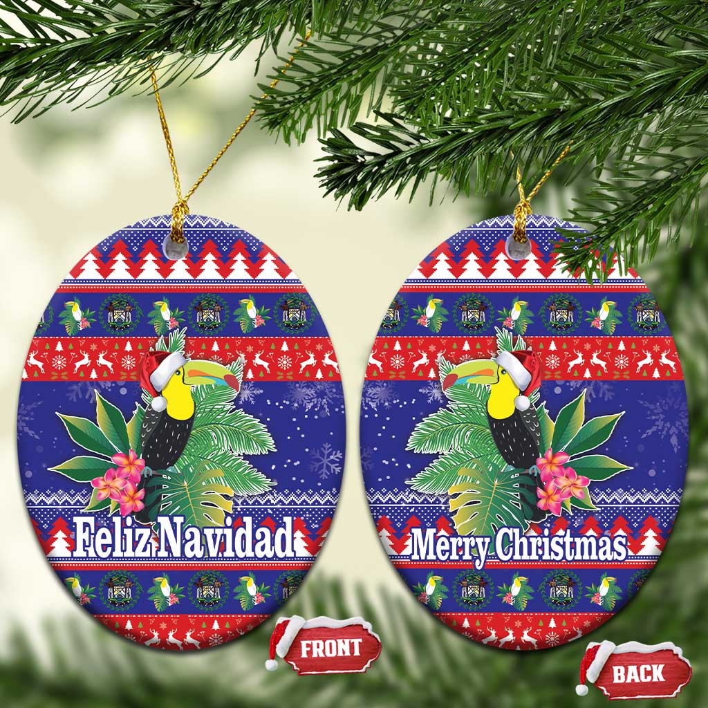 Belize Keel-billed Toucan Bird Christmas Ceramic Ornament Feliz Navidad With Knitted Christmas Pattern LT18