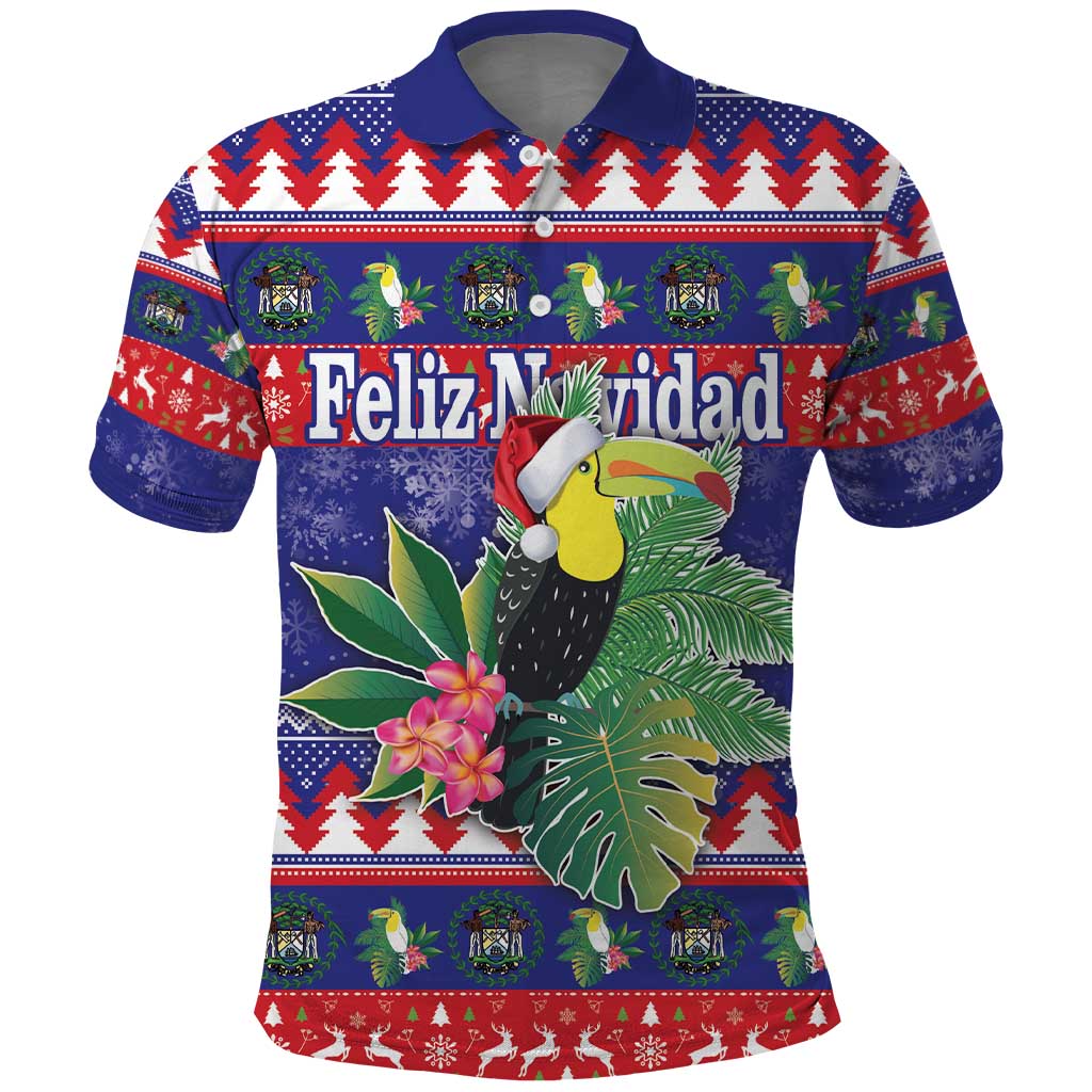 Belize Keel-billed Toucan Bird Christmas Polo Shirt Feliz Navidad With Knitted Christmas Pattern LT18