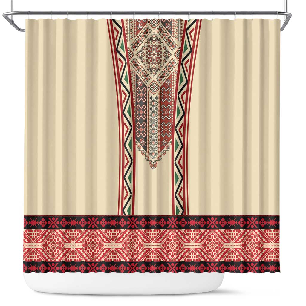 Traditional Romanian Shower Curtain With Red Traditional Embroidery Patterns LT18