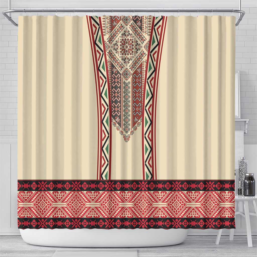 Traditional Romanian Shower Curtain With Red Traditional Embroidery Patterns LT18
