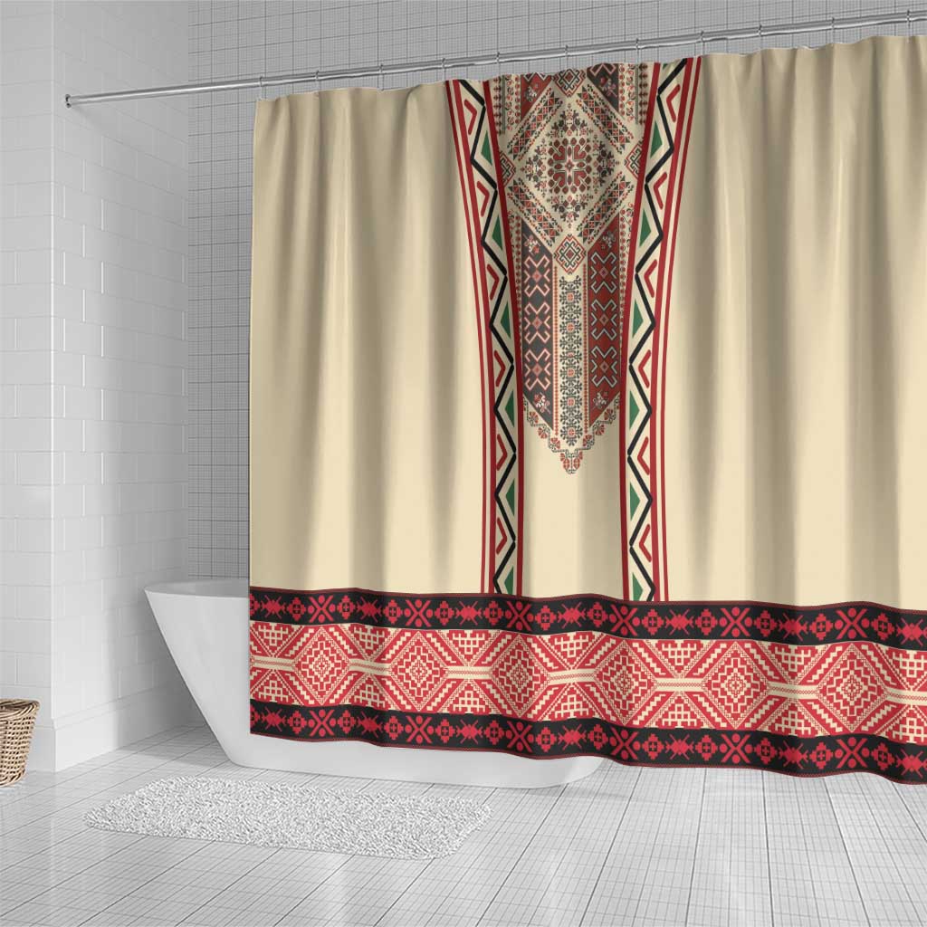 Traditional Romanian Shower Curtain With Red Traditional Embroidery Patterns LT18