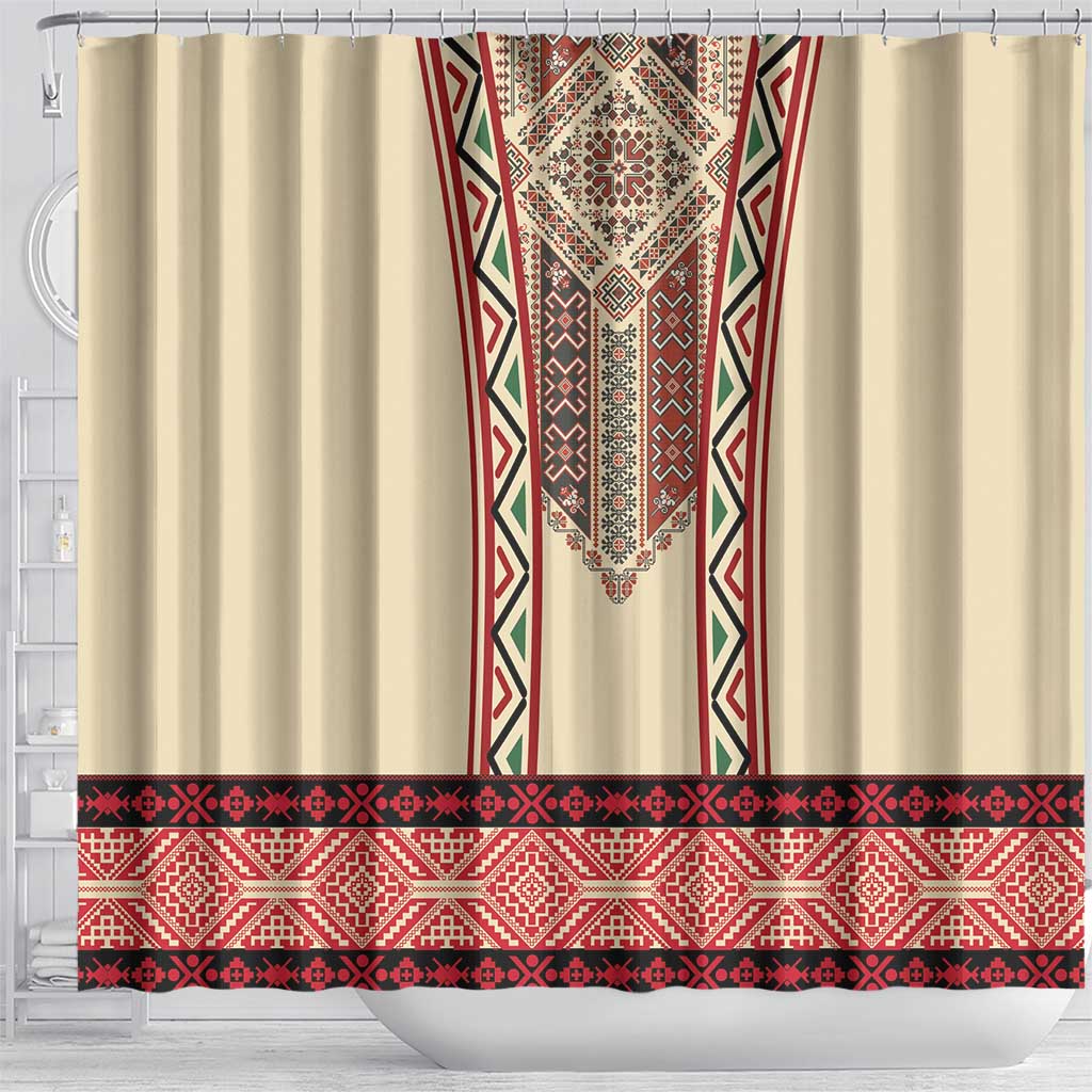 Traditional Romanian Shower Curtain With Red Traditional Embroidery Patterns LT18
