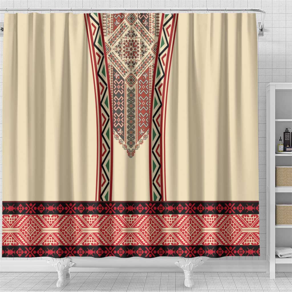 Traditional Romanian Shower Curtain With Red Traditional Embroidery Patterns LT18