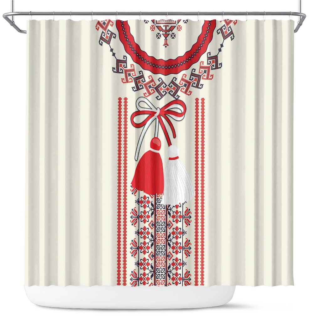 Happy Martisor Day Shower Curtain Traditional Romanian Folklore Pattern LT18