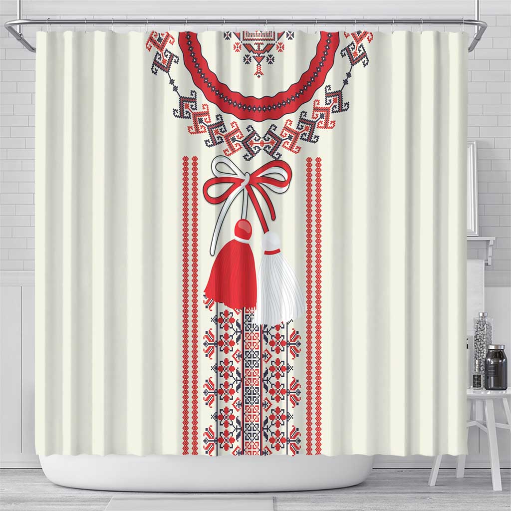 Happy Martisor Day Shower Curtain Traditional Romanian Folklore Pattern LT18