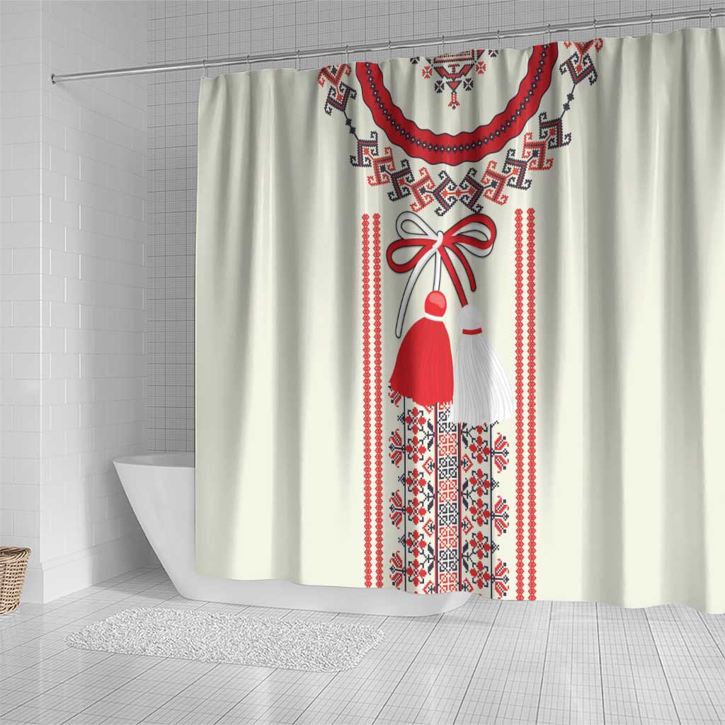 Happy Martisor Day Shower Curtain Traditional Romanian Folklore Pattern LT18