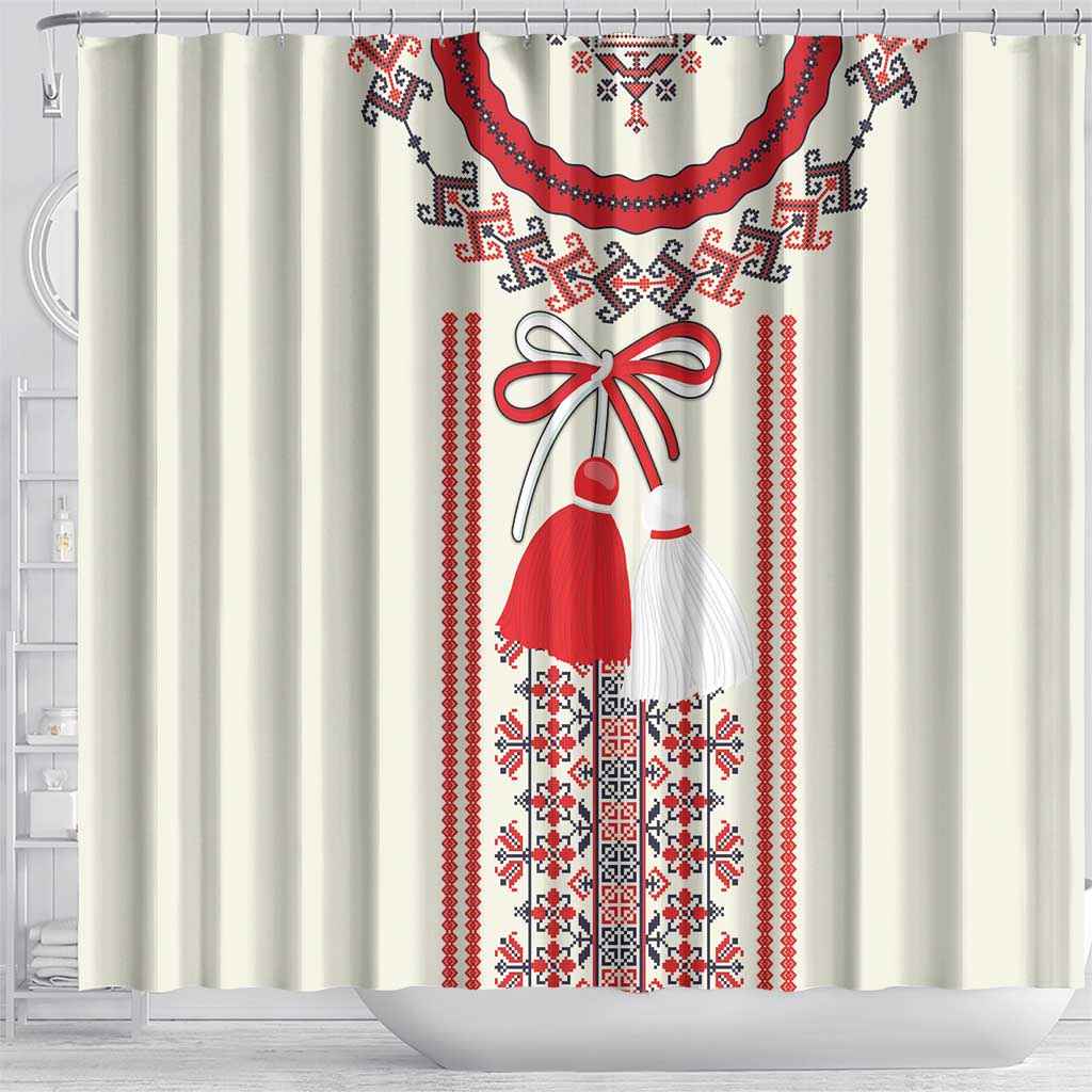 Happy Martisor Day Shower Curtain Traditional Romanian Folklore Pattern LT18
