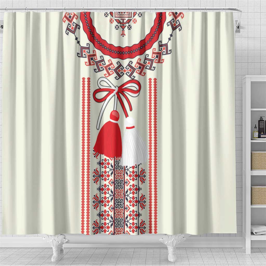Happy Martisor Day Shower Curtain Traditional Romanian Folklore Pattern LT18
