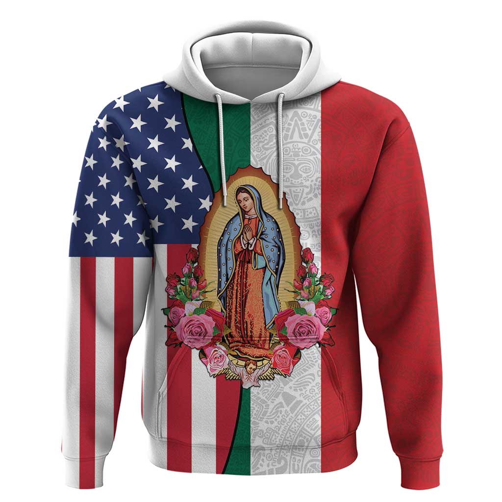Guadalupe Virgin Mary Hoodie Mexican American Flag LT18