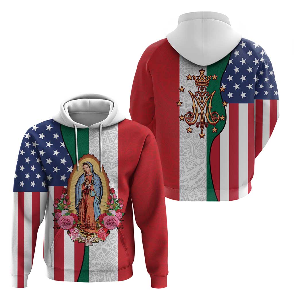 Guadalupe Virgin Mary Hoodie Mexican American Flag LT18