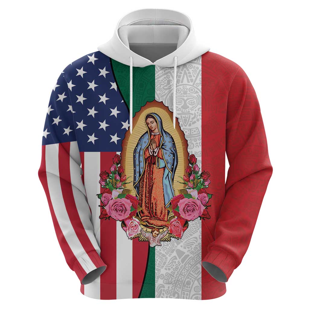 Guadalupe Virgin Mary Hoodie Mexican American Flag LT18