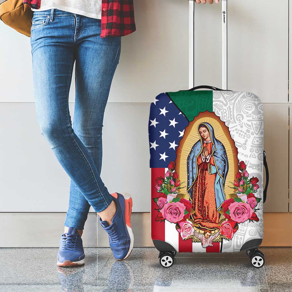 Guadalupe Virgin Mary Luggage Cover Mexican American Flag LT18