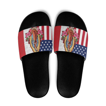 Guadalupe Virgin Mary Slide Sandals Mexican American Flag LT18