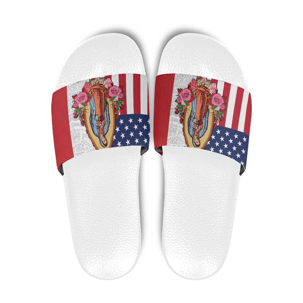 Guadalupe Virgin Mary Slide Sandals Mexican American Flag LT18
