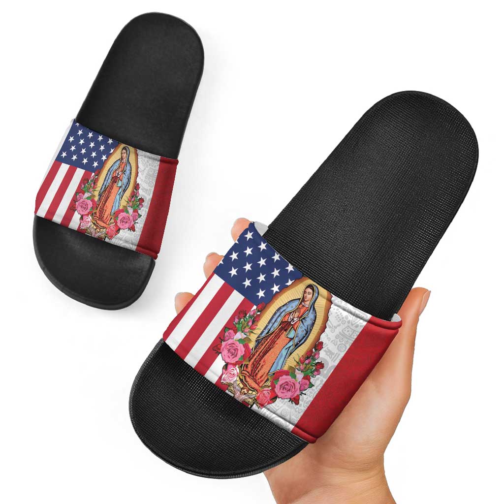 Guadalupe Virgin Mary Slide Sandals Mexican American Flag LT18