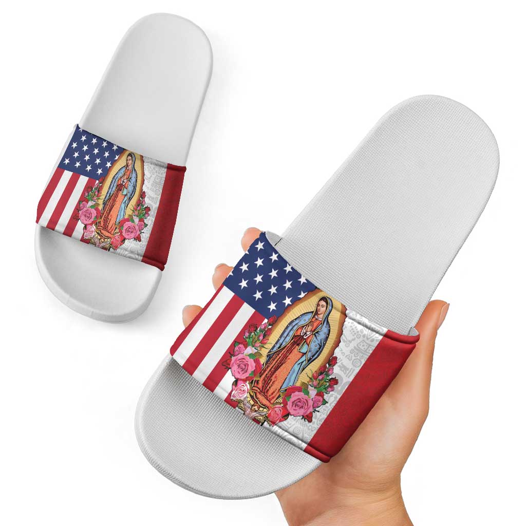 Guadalupe Virgin Mary Slide Sandals Mexican American Flag LT18