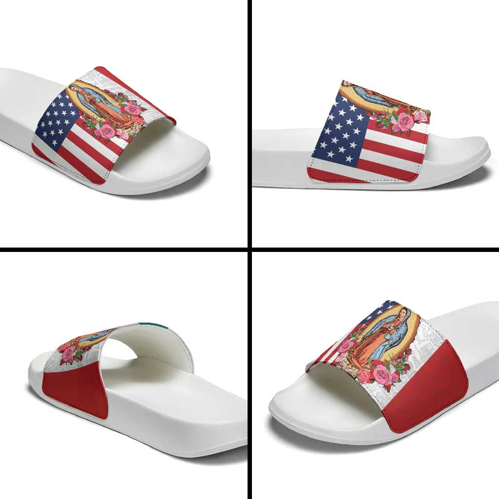 Guadalupe Virgin Mary Slide Sandals Mexican American Flag LT18
