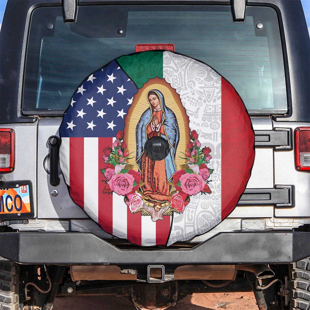 Guadalupe Virgin Mary Spare Tire Cover Mexican American Flag LT18