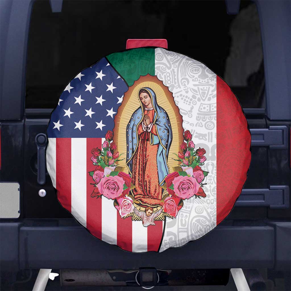 Guadalupe Virgin Mary Spare Tire Cover Mexican American Flag LT18