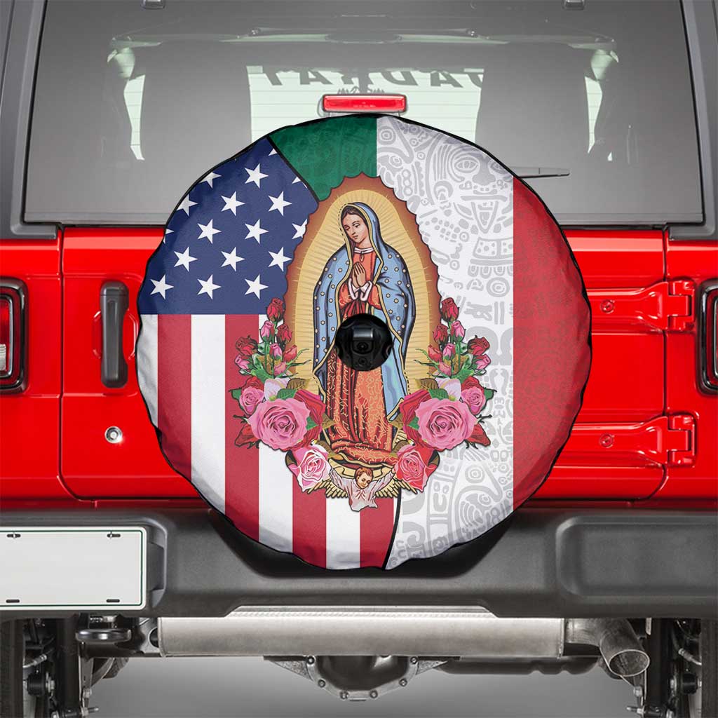 Guadalupe Virgin Mary Spare Tire Cover Mexican American Flag LT18