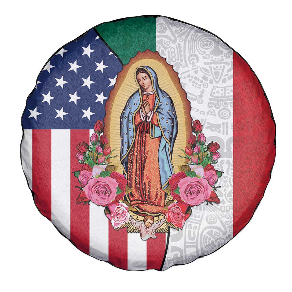Guadalupe Virgin Mary Spare Tire Cover Mexican American Flag LT18