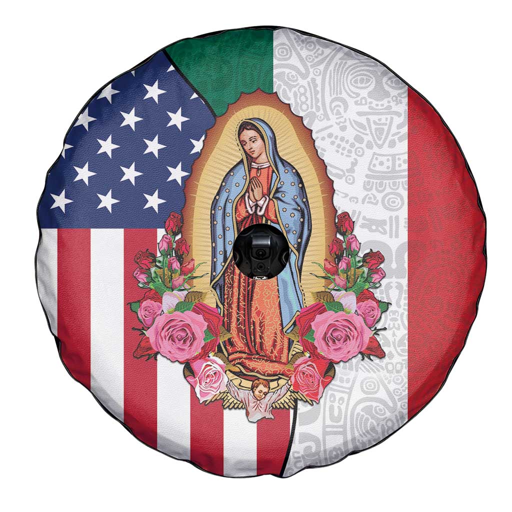 Guadalupe Virgin Mary Spare Tire Cover Mexican American Flag LT18