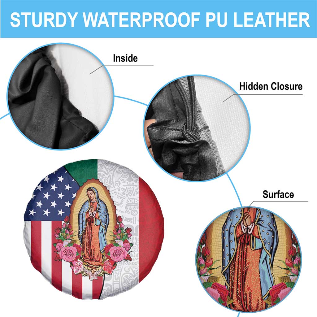Guadalupe Virgin Mary Spare Tire Cover Mexican American Flag LT18