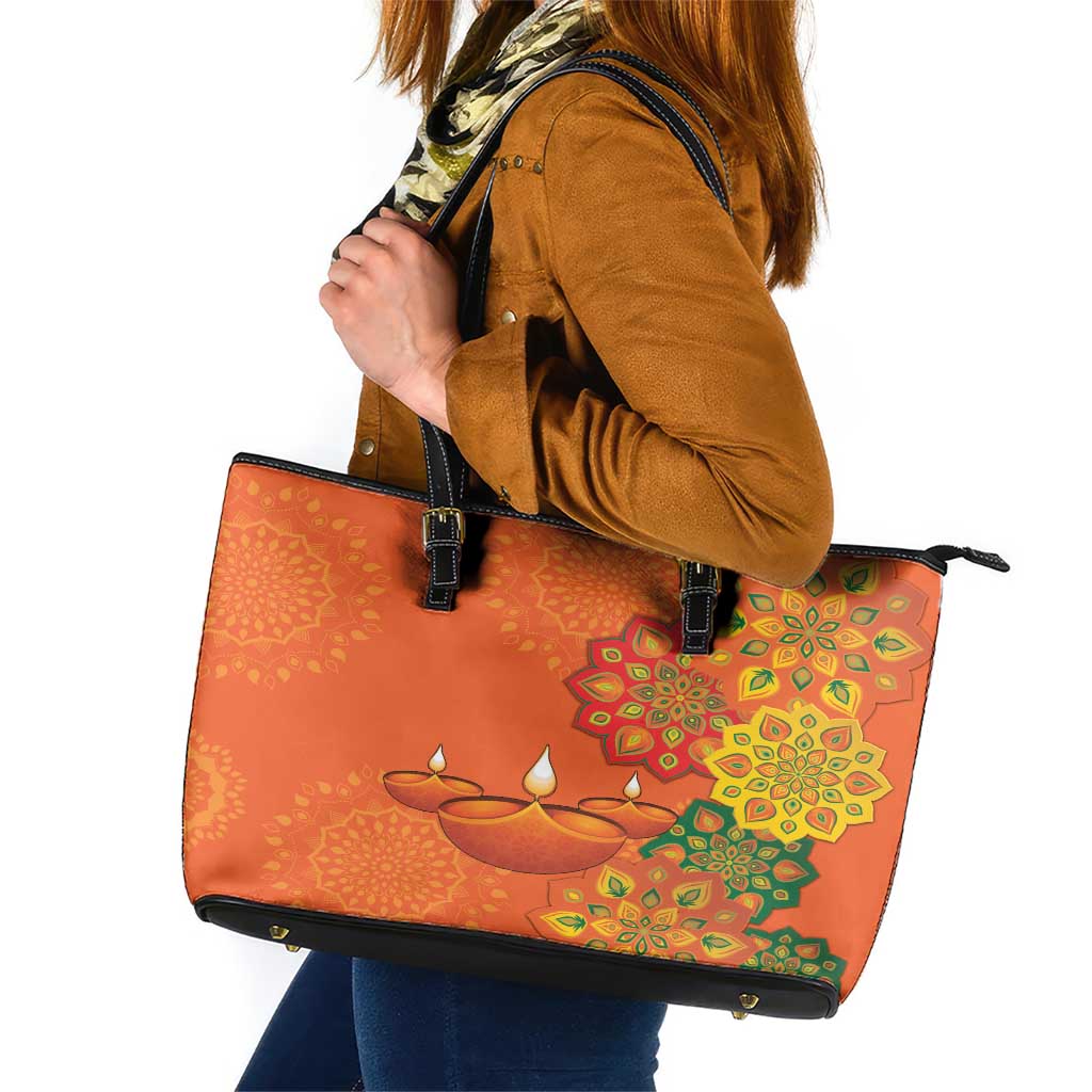 Happy Diwali India Leather Tote Bag With Rangoli Patterns LT18