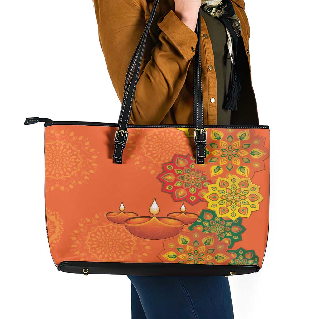 Happy Diwali India Leather Tote Bag With Rangoli Patterns LT18