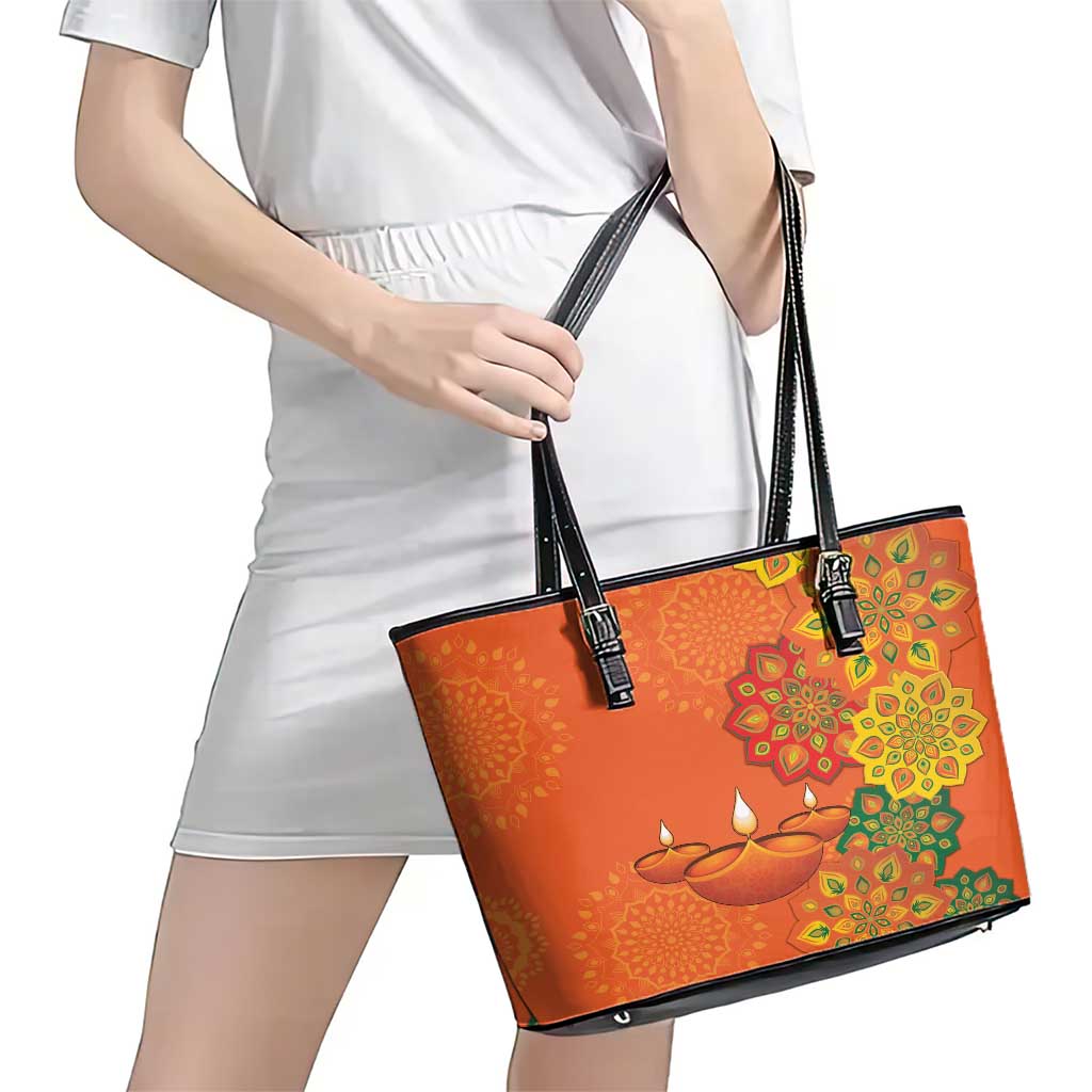 Happy Diwali India Leather Tote Bag With Rangoli Patterns LT18