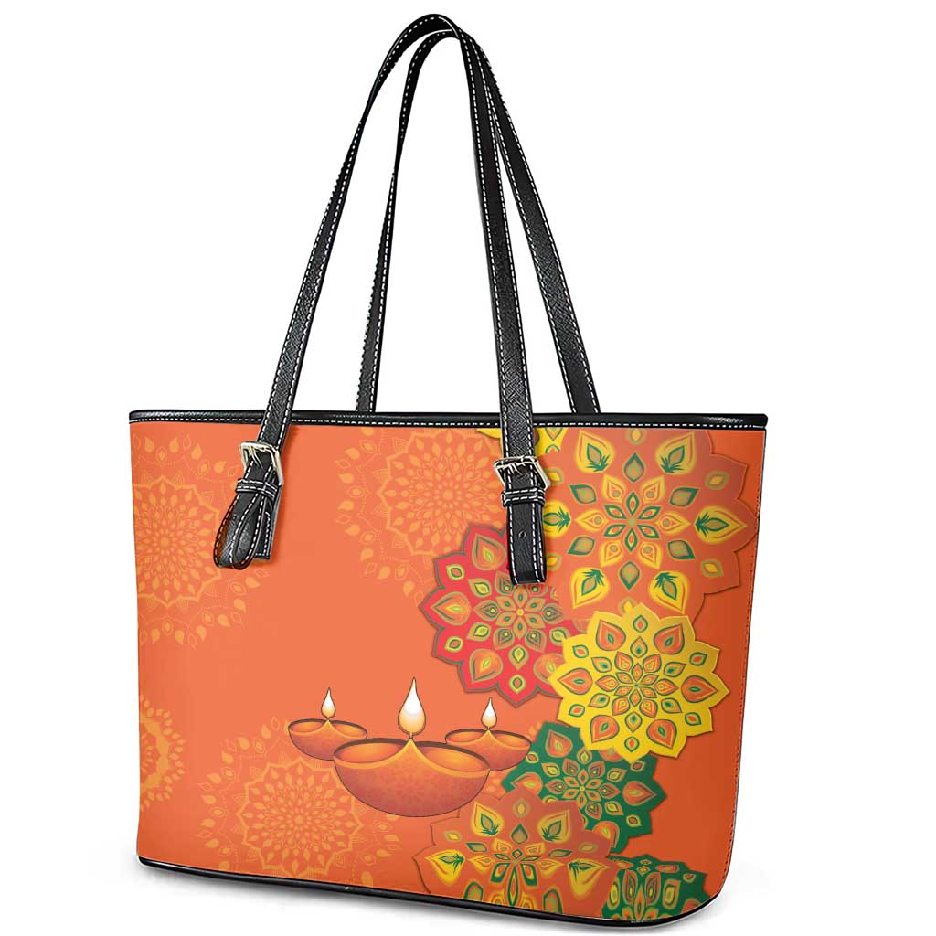 Happy Diwali India Leather Tote Bag With Rangoli Patterns LT18